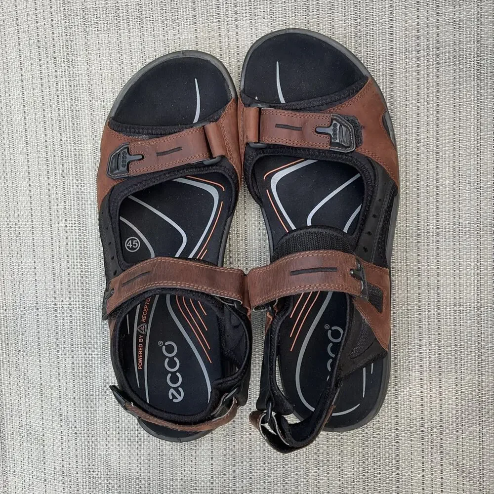 ECCO preceptor Mens Size 11 Outdoor Sandals Brown Leather Adjustable Hiking EU45